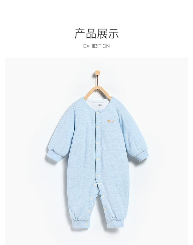 Tong Tai mùa thu và mùa đông mới bé cổ tròn jumpsuit cotton mỏng 3-18 tháng nam và nữ bé tay dài mở haber romper