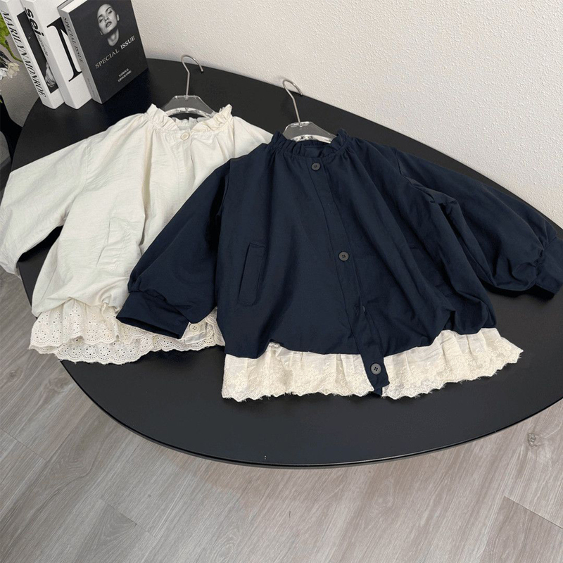 Girls' Jacket 2026 New Style Children's Spring and Autumn Korean Style Fashionable Lace Trim Patchwork Jacket Top Trendy
