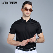 LaBeouf middle-aged mulberry silk short sleeve T-shirt mens loose Fathers Day gift solid color polo shirt business and leisure