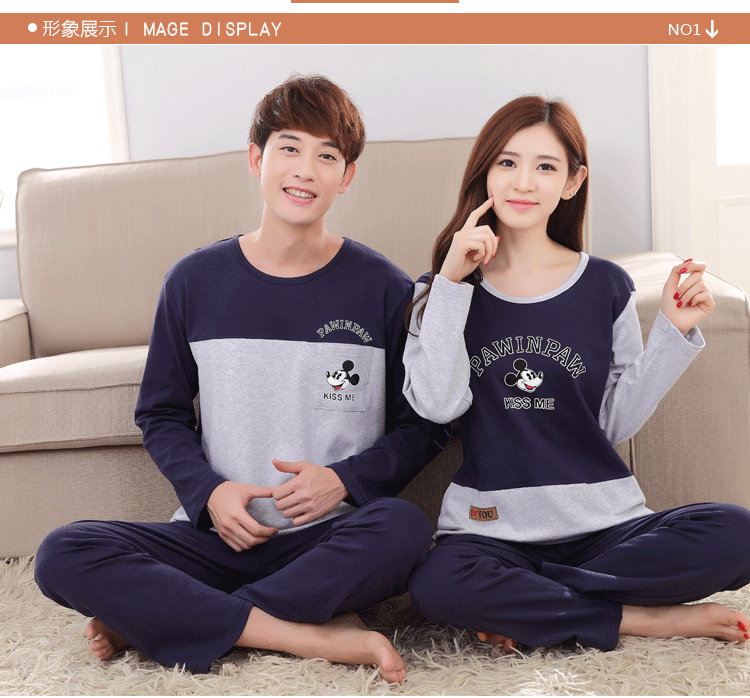 Bộ đồ ngủ đôi mùa thu và mùa đông Đồ ngủ dài tay nữ bằng vải cotton mỏng Bộ đồ ngủ nam phiên bản Hàn Quốc của bộ đồ dịch vụ gia đình cỡ lớn Xia Chunqiu đồ bộ vải đũi