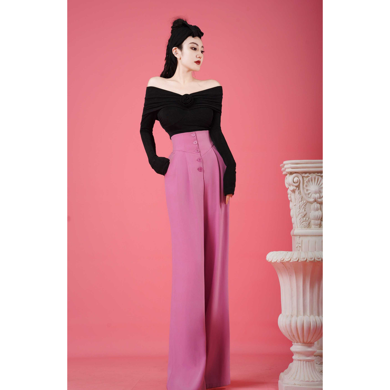 Star 141319 Elegant and Sweet Goddess New Style Loose Straight High-Waisted Wide-Leg Pants for Women with Drape Effect