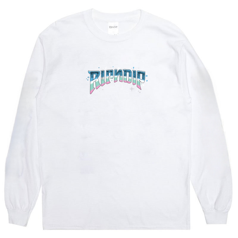 RIPNDIP Mean Cat High Street Style Arctic Meteor Cat Print Long Sleeve T-Shirt Women"s Black Loose and Versatile Top