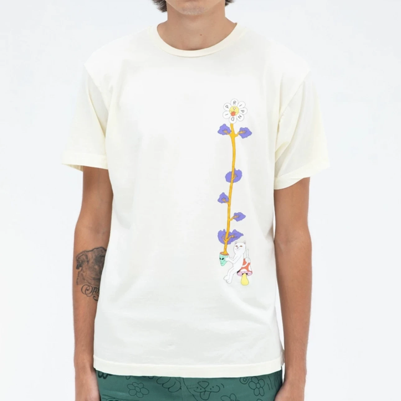 [Готовые запасы] RIPNDIP кошка-буханка подсолнечник принт круглый воротник короткие рукава унисекс цвет той же самой , топ с низкой талией