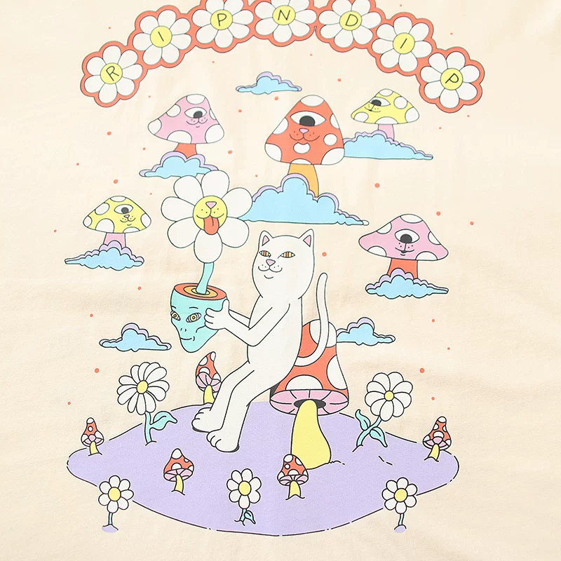 [Готовые запасы] RIPNDIP кошка-буханка подсолнечник принт круглый воротник короткие рукава унисекс цвет той же самой , топ с низкой талией