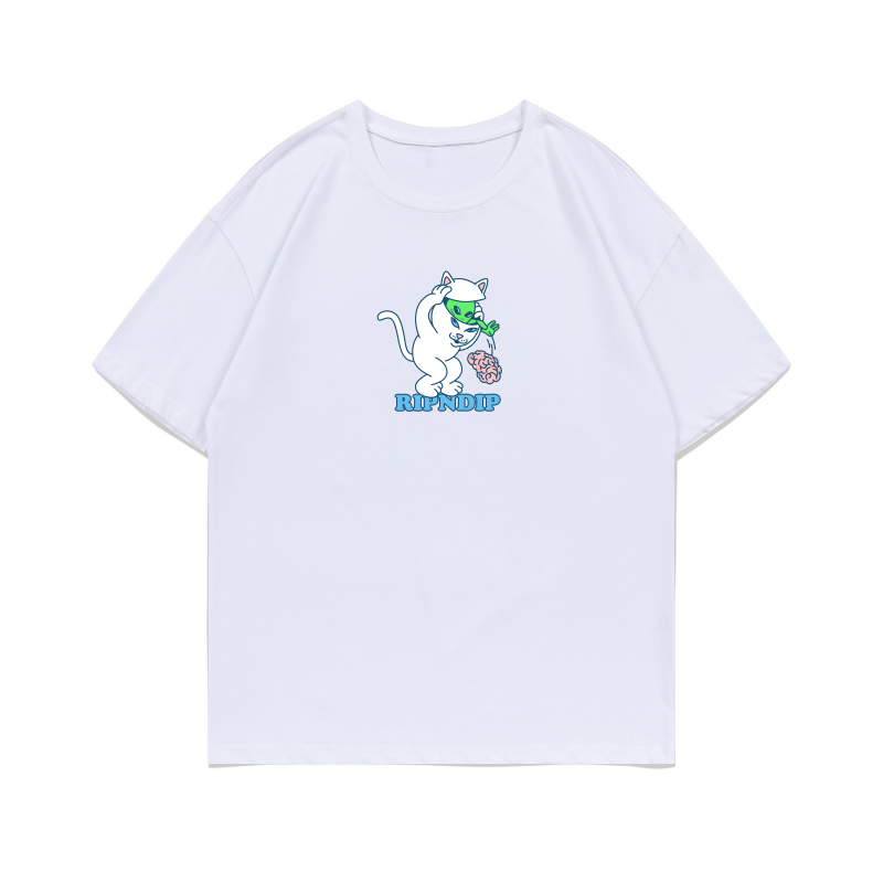 Американский трендовый бренд RIPNDIP средний палец кота инопланетный голова кота повседневная футболка с коротким рукавом для мужчин и женщин, универсальная и универсальная