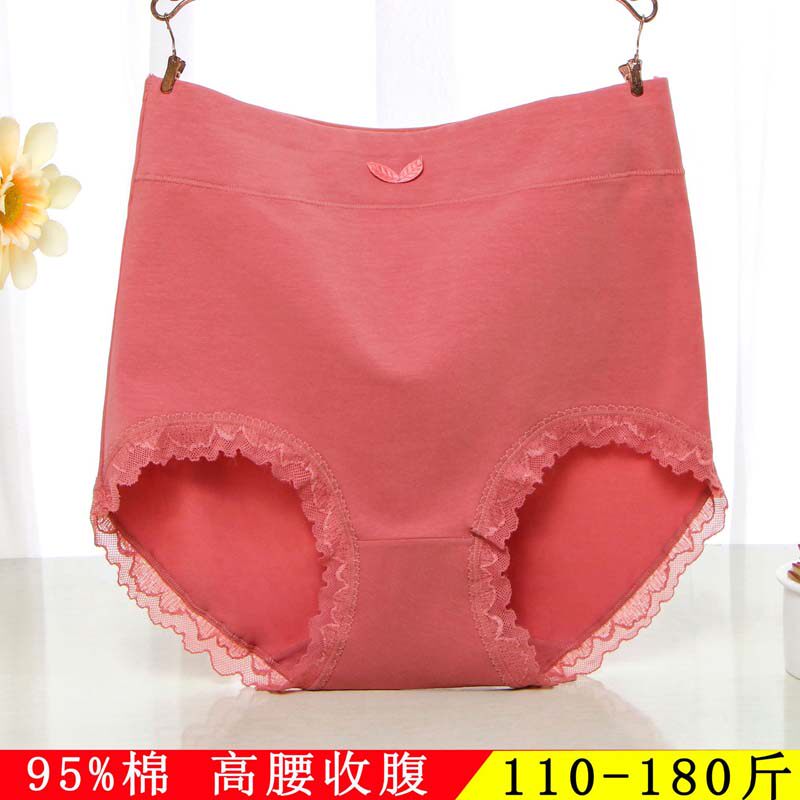 Large size panties plus fat plus size fat mm cotton high waist abdomen briefs head female solid color sexy lace edge