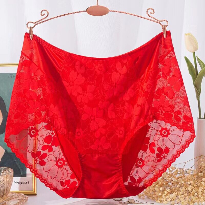 Large size Underpants Sexy lace 110-180 catty High waist triangular trousers Fat mm Modale Ice Silk Hollowed-out Perspective