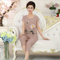 Step up code Home suit Xia middle aged sleepwear womens vest T-shirt 7-pants Two sets Mom Grandma dress