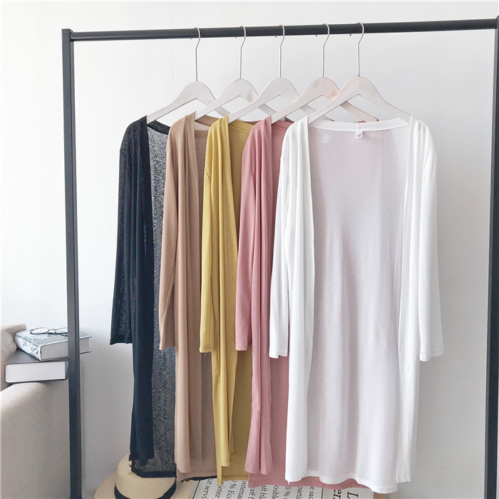 2018 mùa hè mới bên chia hem lỏng băng lụa đan áo khoác cardigan phần dài bên ngoài kem chống nắng mỏng áo choàng áo khoác len mỏng