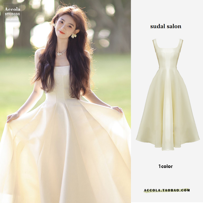 Summer French-Style High-End Waist-Cinching Sleeveless Tank Top Dress for Petite Figures, Slimming and Gentle Design Long Dress Summer French-Style High-End Waist-Cinching Sleeveless Tank Top Dress for Petite Figures, Slimming and Gentle Design Long Dress