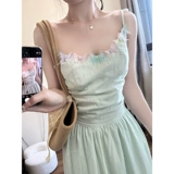 Летнее гибкое мятное трехмерное платье-комбинация, с открытой спиной