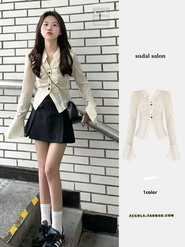 Шикарная и красивая рубашка 2025 Ранняя осень французский дизайн ниша нежный стиль короткий с длинным рубашкой