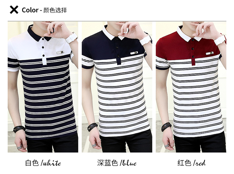 Mùa hè mới thương hiệu áo thun ngắn tay nam ve áo cao cấp kinh doanh sọc cotton Paul POLO áo khoác ngoài nam áo thun polo nam