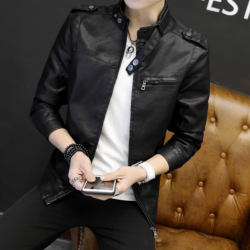 Trendy men's motorcycle leather jacket men's pu leather jacket men's jacket thin section Korean version of the self-cultivation 2022 new youth handsome