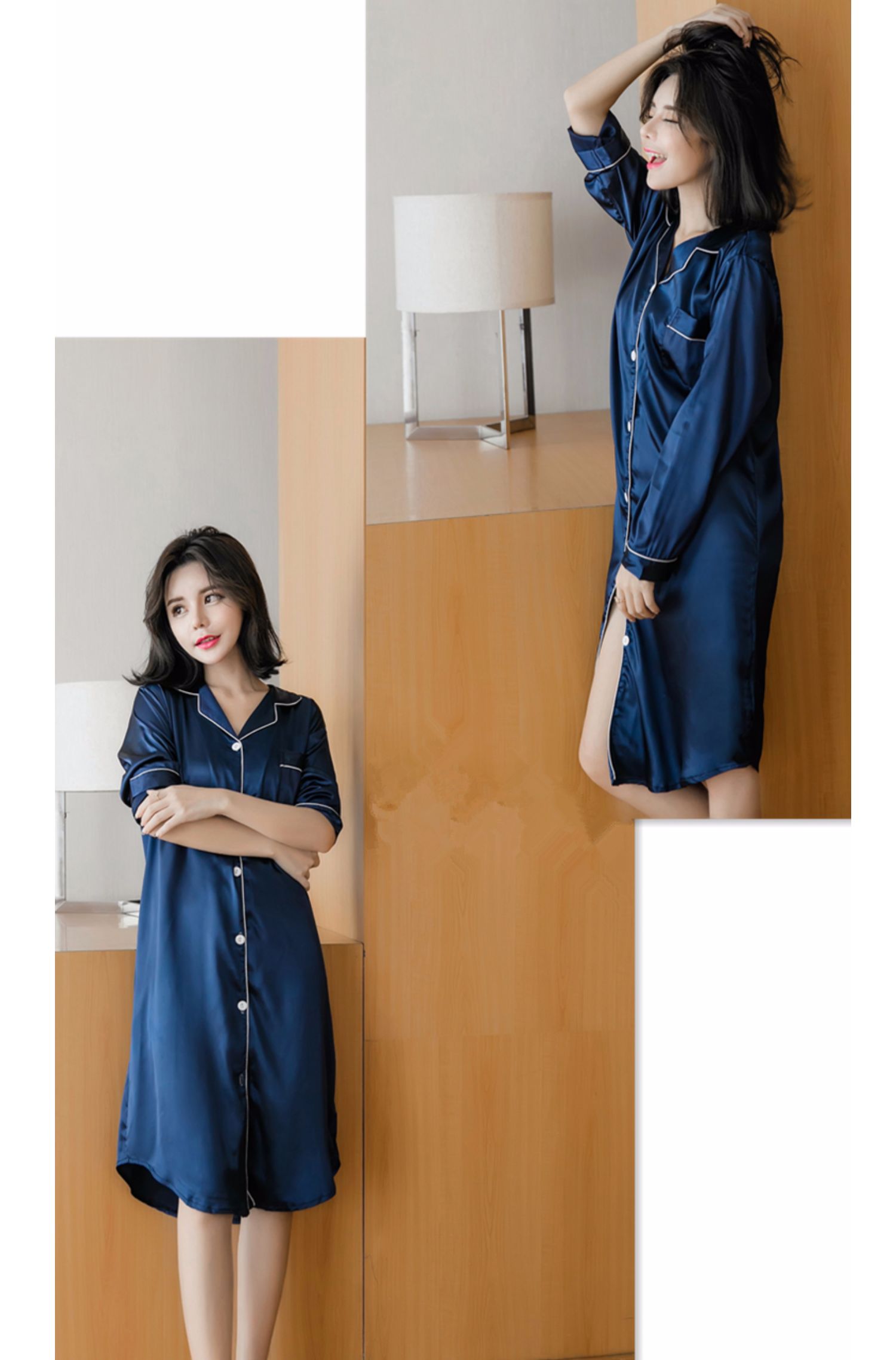 Bộ đồ ngủ nữ mùa xuân và mùa thu mô phỏng áo dài tay lụa cộng với phân bón XL chất béo MM200 pounds áo lụa gợi cảm mùa hè váy ngủ thanh niên mùa hè Hàn Quốc