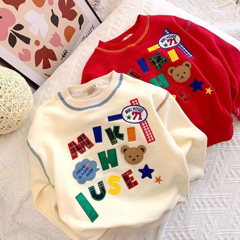 Foreign trade children's clothing autumn new boys and girls embroidery label sweater children's baby Japanese cute bear top