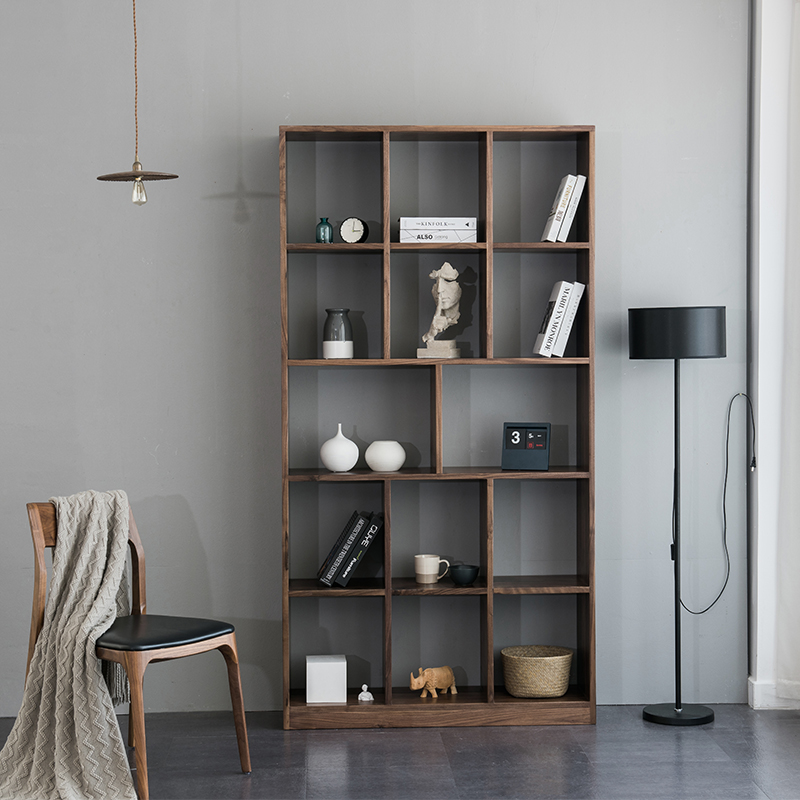 Nordic black Walnut solid wood bookshelf custom combination Simple Japanese cherry Oak bookcase Floor-to-ceiling shelf