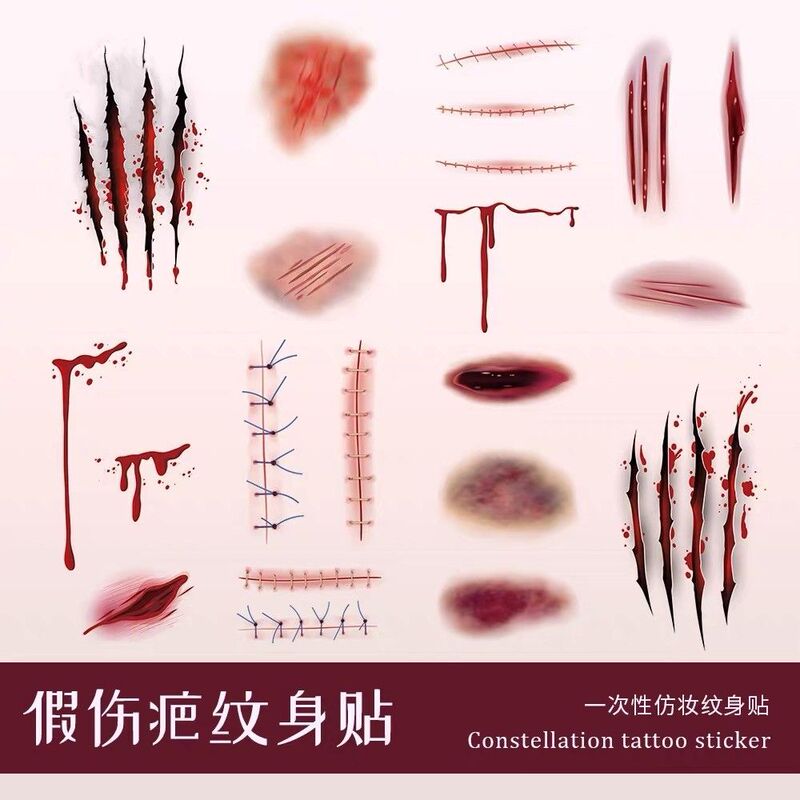 Halloween Tattoo Stickers Fake Scar Imitation Wound Abrasion Bruises Suture Makeup Bar Party Spoof Tattoo Stickers