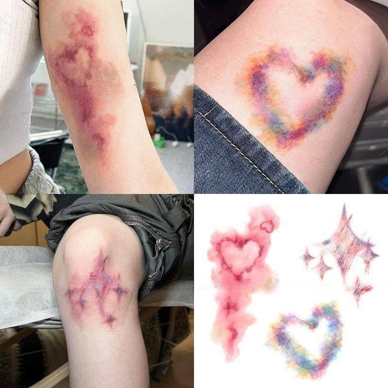 淤青伤痕 爱心星星高颜值彩色纹身贴防水持久身体小众爆款