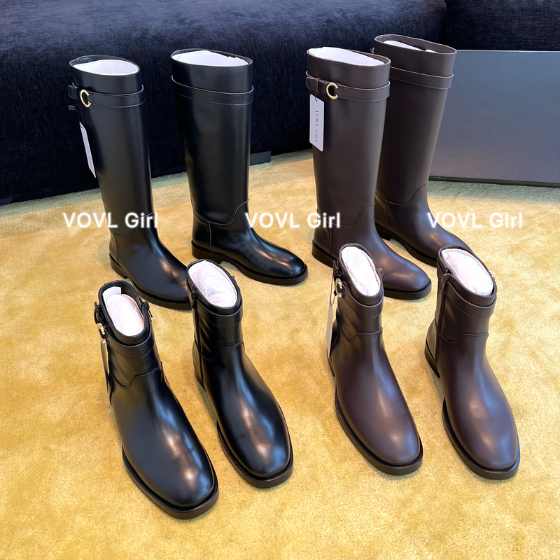 Vovl Girl 26B Genuine Leather Metal Buckle Over-The-Knee Straight Boots Long Boots Round Toe Chunky Heel Riding Boots/Short Boots for Women Vovl Girl 26B Genuine Leather Metal Buckle Over-The-Knee Straight Boots Long Boots Round Toe Chunky Heel Riding Boots/Short Boots for Women