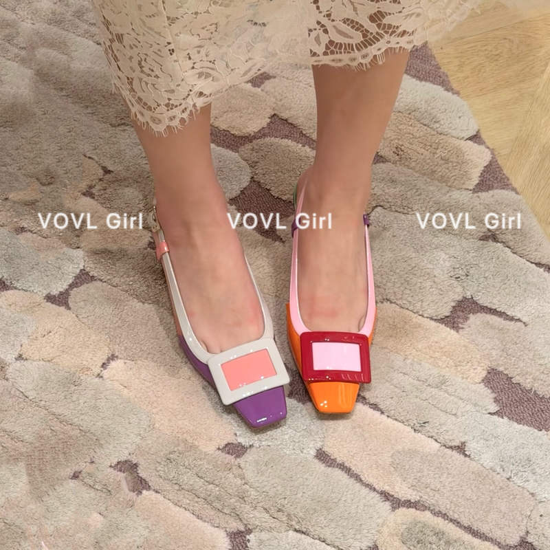 Vovl Girl Top Edition! 26Fw Colorful Patent Leather Patchwork Square Buckle Backless Sandals Chunky Heel Square Toe High Heels Vovl Girl Top Edition! 26Fw Colorful Patent Leather Patchwork Square Buckle Backless Sandals Chunky Heel Square Toe High Heels