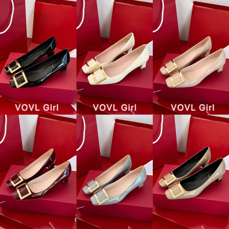 Vovl Girl Top Version 26Fw Classic Square Buckle Patent Leather Chunky Heel High Heels Square Toe Low Heel Shallow Mouth Single Shoes for Women