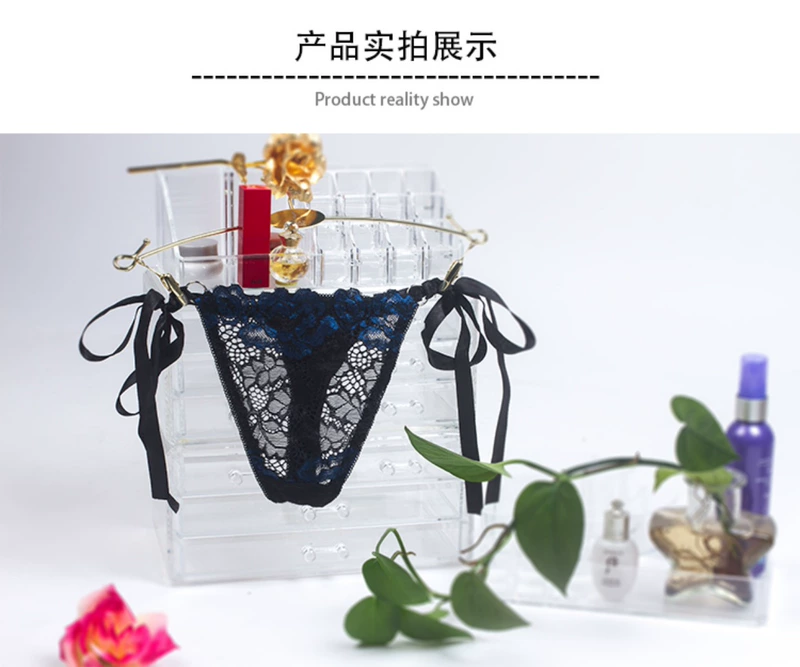 Eo thấp gợi cảm trong suốt nóng bỏng quyến rũ ở hai bên dây buộc quần lót nữ ren Nhật Bản strappy thong