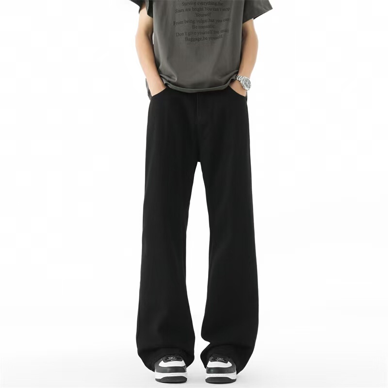 American Retro Black Jeans for Men, Loose Fit, Slightly Wide, Straight Cut, Slimming, Trendy High Street Casual Pants, Long Pants