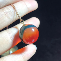 Pure natural Mexican red and blue amber bead pendant pure water and no impurities 18K gold inlaid clavicle chain crown necklace for women