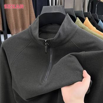Winter plus velvet men's t-shirt stand collar german velvet sweatshirt autumn and winter half-zip solid color long-sleeved bottoming shirt