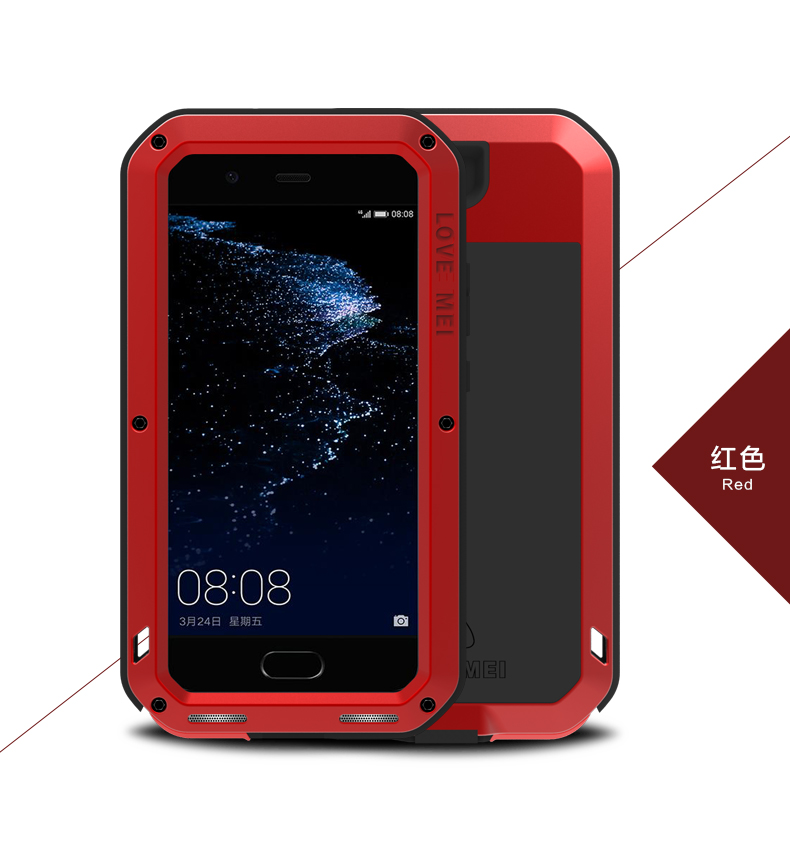 LOVE MEI Powerful Water Resistant Shockproof Dust/Dirt/Snow Proof Aluminum Metal Outdoor Heavy Duty Case Cover for Huawei P10