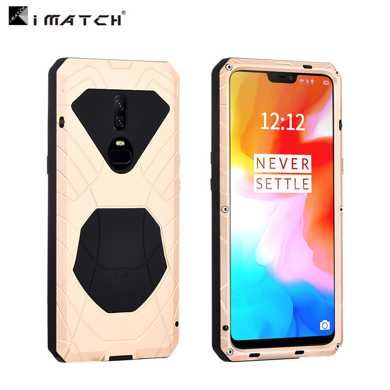 iMatch Water Resistant Shockproof Dust/Dirt/Snow-Proof Aluminum Metal Military Heavy Duty Armor Protection Case Cover for OnePlus 6