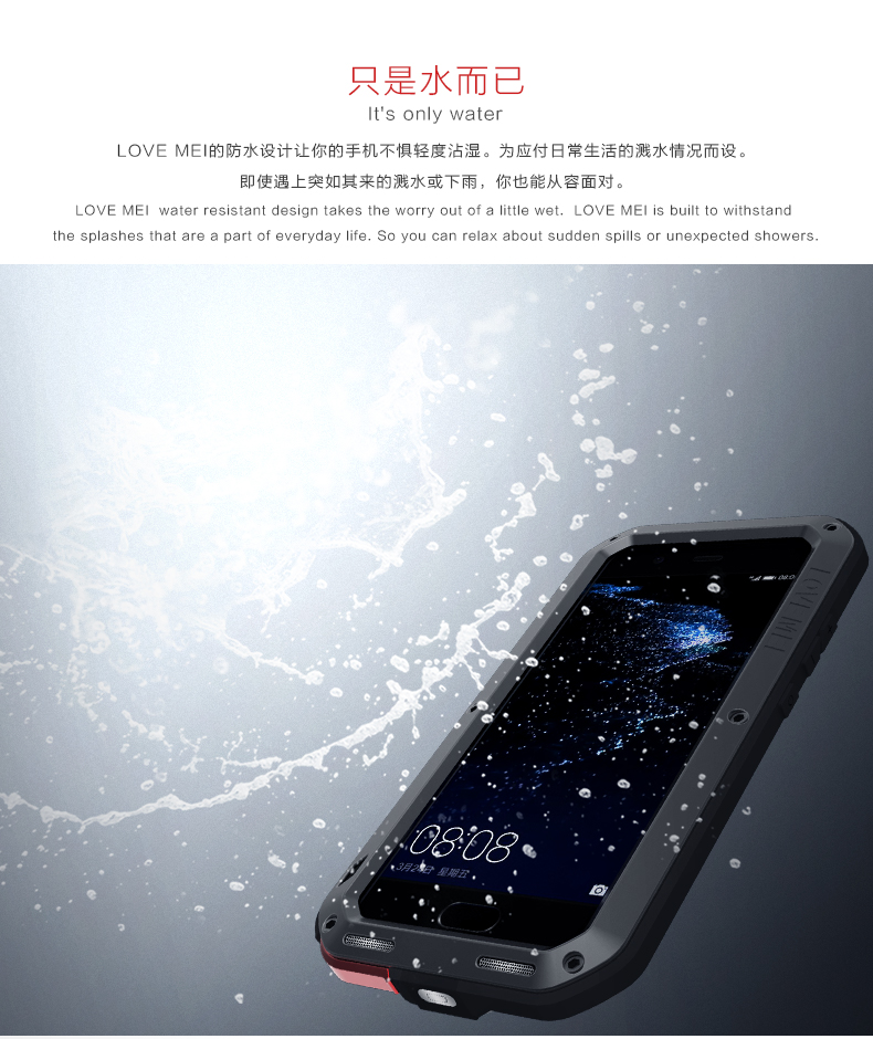 LOVE MEI Powerful Water Resistant Shockproof Dust/Dirt/Snow Proof Aluminum Metal Outdoor Heavy Duty Case Cover for Huawei P10