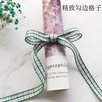 15MM new hook edge plaid with flower ribbon gift box ribbon cake strap handmade diy bow material
