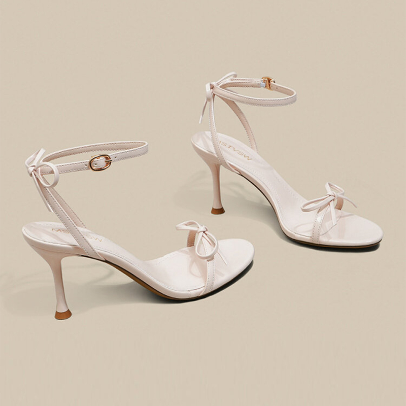 Michael Kimi Bow-Knot Pink Strappy High-Heeled Shoes for Women, Summer Stiletto Heels, Elegant and Beautiful Open-Toe Sandals