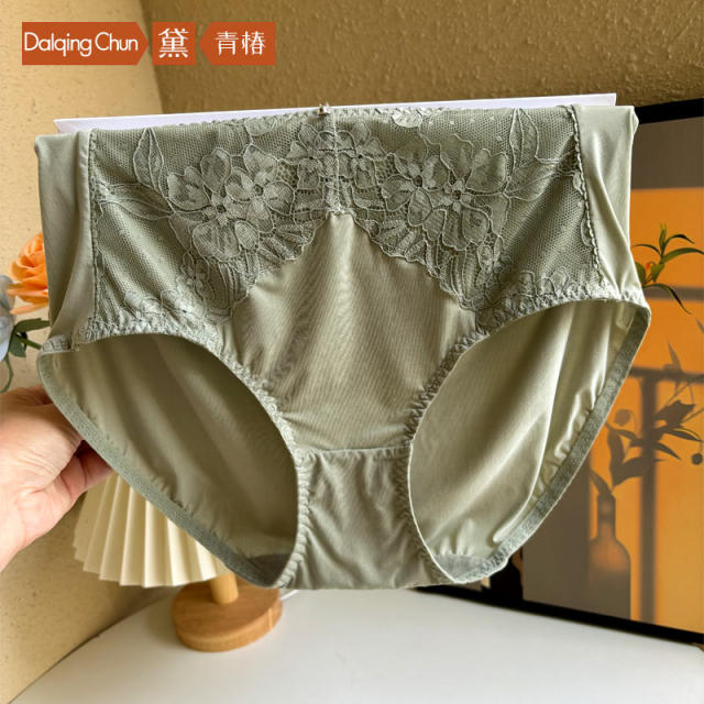 Dai Qing Chun Fairy Fresh Lace Milk Silk Panties Women's Mid-High Waist Belly Slimming Butt Lifting 2024 New Product Panties