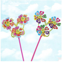 Hot sale outdoor handmade cartoon rotating windmill toy toy windmill six smiley face sequins color windmill toys