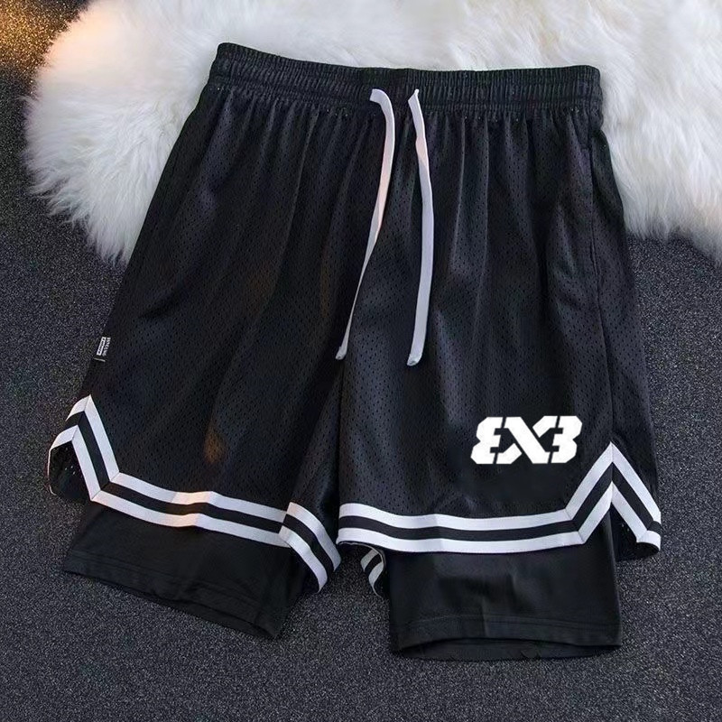 American Basketball Shorts Fake Two-Piece Men's Quick-Drying 3X3 Sweatpants Running Training Three-Quarter Pants No More Than Knee Summer American Basketball Shorts Fake Two-Piece Men's Quick-Drying 3X3 Sweatpants Running Training Three-Quarter Pants No More Than Knee Summer