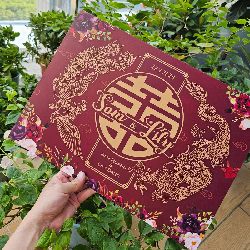 Romantic and Creative Wedding Guarantee Certificate, Declaration of Love, Groom's Vow in Mandarin and Cantonese, Chinese Style Dragon and Phoenix Symbolizing Auspiciousness