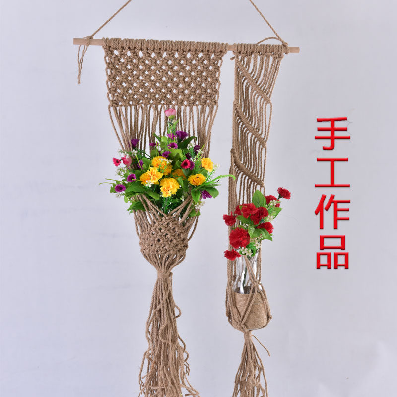 Handmade tapestry hemp rope weaving hanging net soft decoration drying flower hanging basket B&B wall decoration DIY hanging pocket