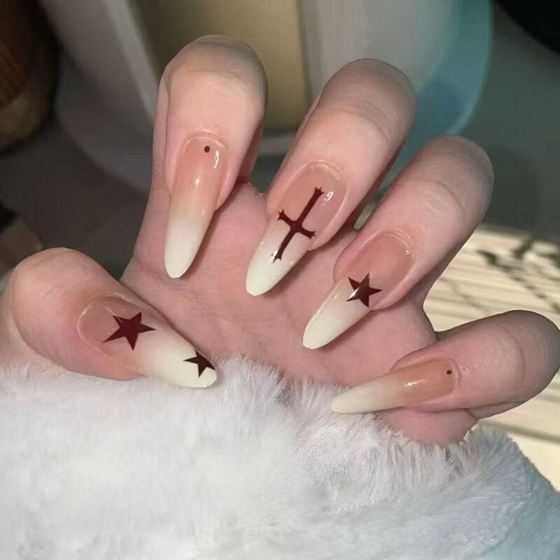 Star Cross Gradient Wearable Nails, High-End, Sweet and Cool Style, ins Style, Autumn and Winter, Whitening Nail Stickers, Nail Art Pieces