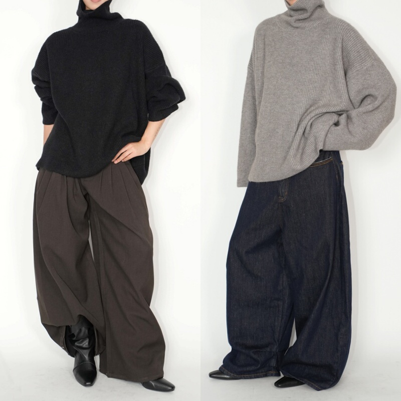 Airroom Black/Grey Stylish High-Neck Intellectual Minimalist Oversized Sweater Versatile Long-Sleeve Relaxed Loose Knit Winter Airroom Black/Grey Stylish High-Neck Intellectual Minimalist Oversized Sweater Versatile Long-Sleeve Relaxed Loose Knit Winter