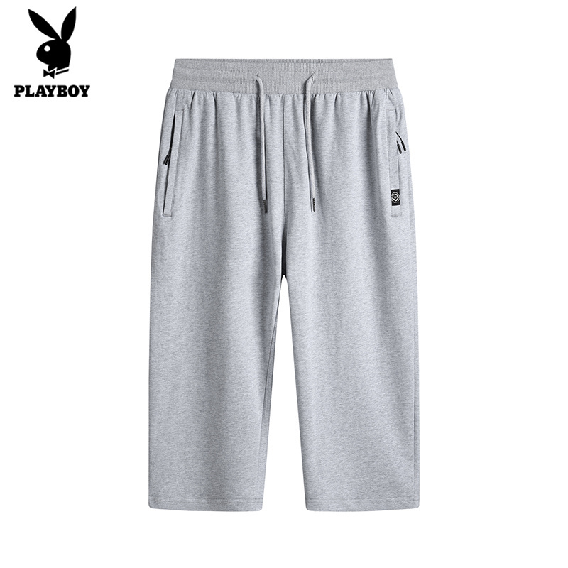 Playboy Pure Cotton Men's Summer Straight-Leg Loose 7/8 Pants Elastic Waist Shorts Sports Mid-Length Pants