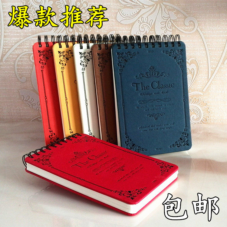 Retro thickened upturned coil notebook notepad hard surface horizontal line blank diary thick notebook stationery customized