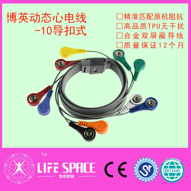 兼容博英动态导联线十导扣式双耳hoter动态心电导联线