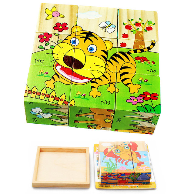 Six-sided painting 3D three-dimensional wooden puzzle 1-3 years old children building blocks 2 baby 4 educational 6 boys and girls toys