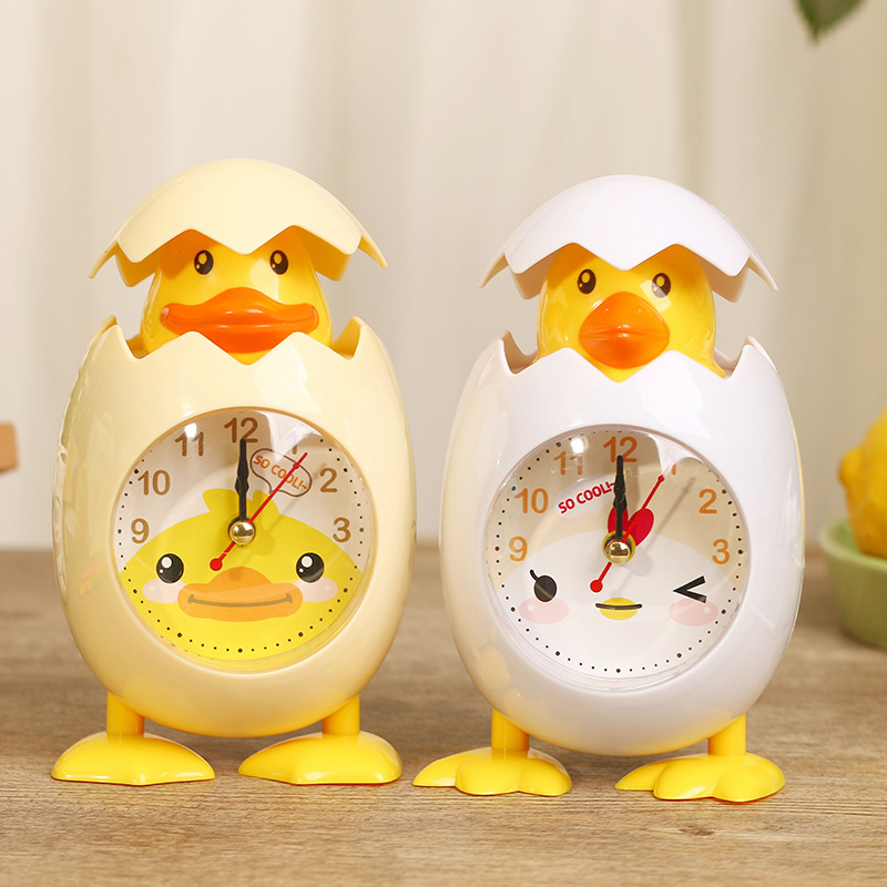 Children cute little chicken eggshell creative small alarm clock headboard Cartoon alarm bell bedroom fixed clock