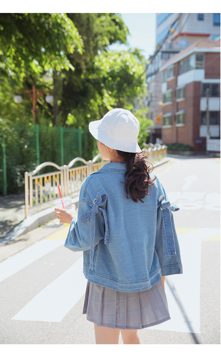Mùa thu và mùa đông mới đại học gió lỏng lẻo mỏng buộc cà vạt sinh viên hoang dã nhỏ denim tươi áo khoác nữ ngắn áo khoác phao nữ