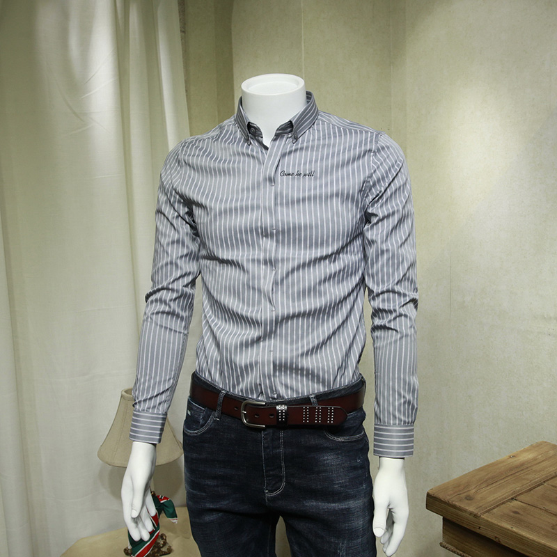 High-end men's striped shirt men's long sleeve Korean version slim handsome shirt men's inch shirt business casual formal wear youth