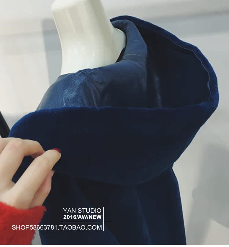 Mùa đông cừu xén lông một bộ lông dài phần lông trùm đầu mỏng lông cừu lông cỏ châu Âu và châu Mỹ màu xanh áo lông cừu chính hãng